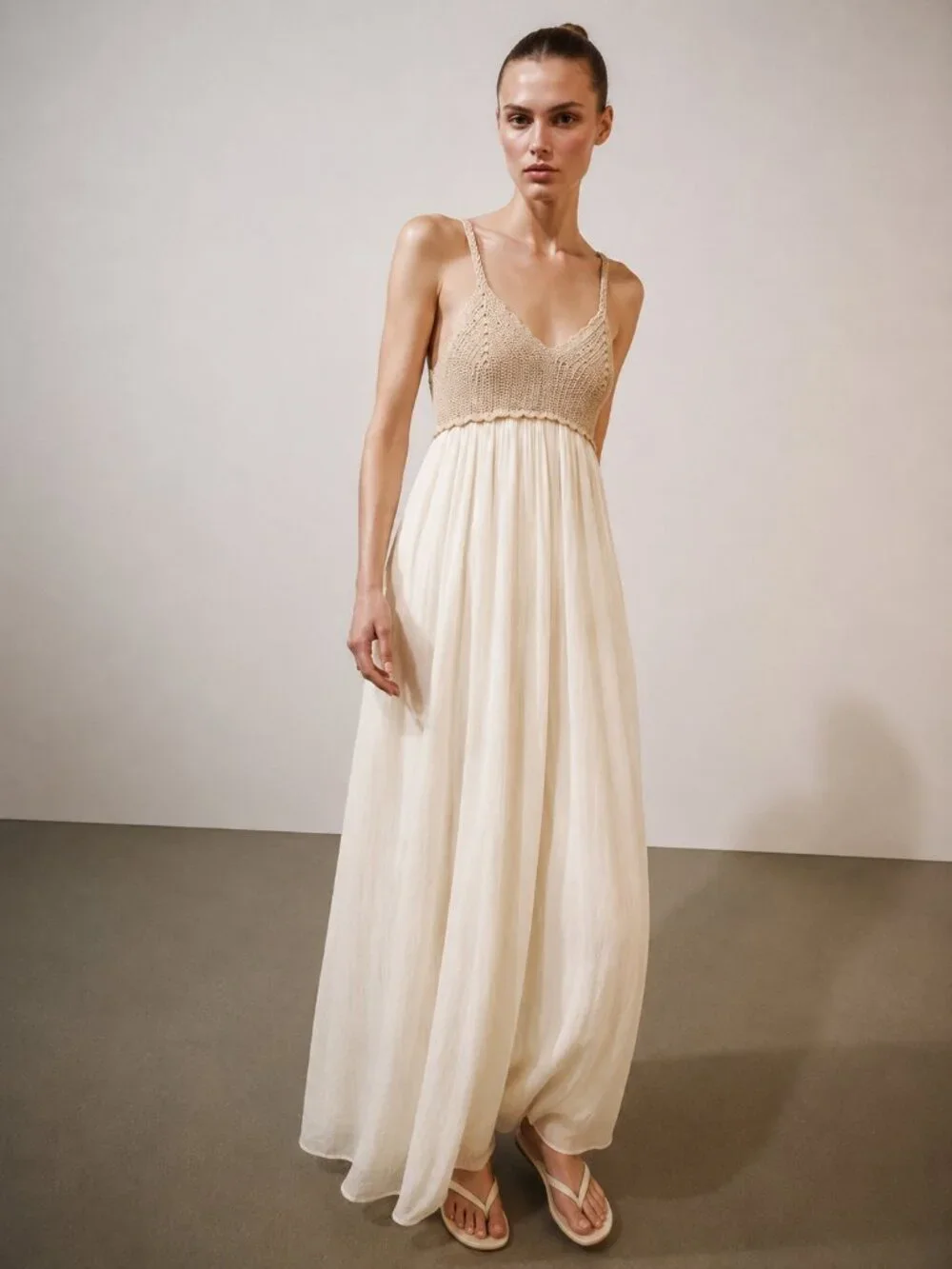 Zara Crochet Midi Dress Cream White Sz S NWT
